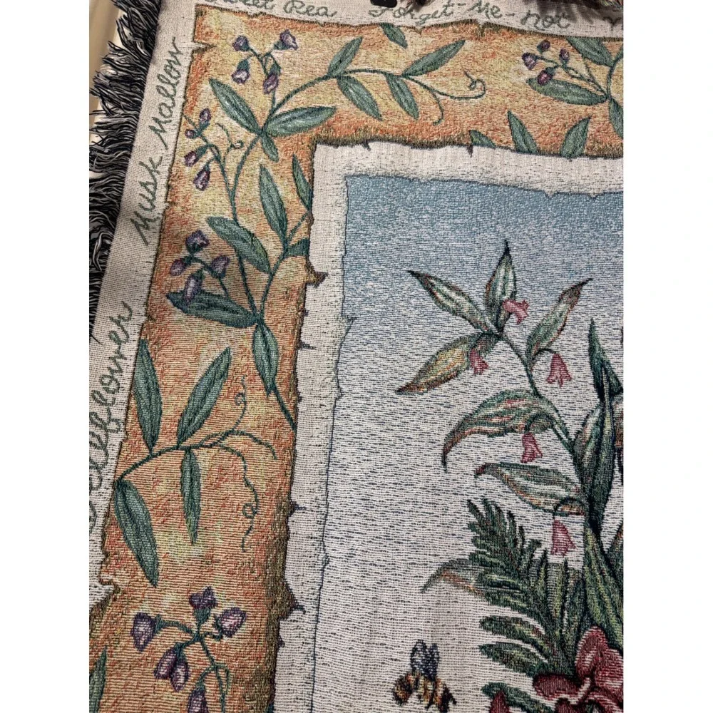 Vintage Woven Tapestry Throw Blanket Wildflower Botanical Butterfly 49